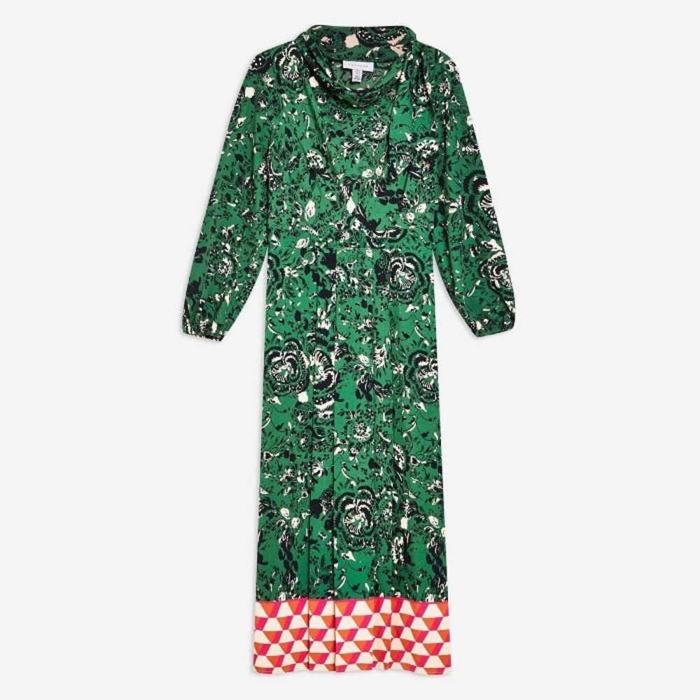 Topshop Geo Border Tie Neck Midi Dress 4